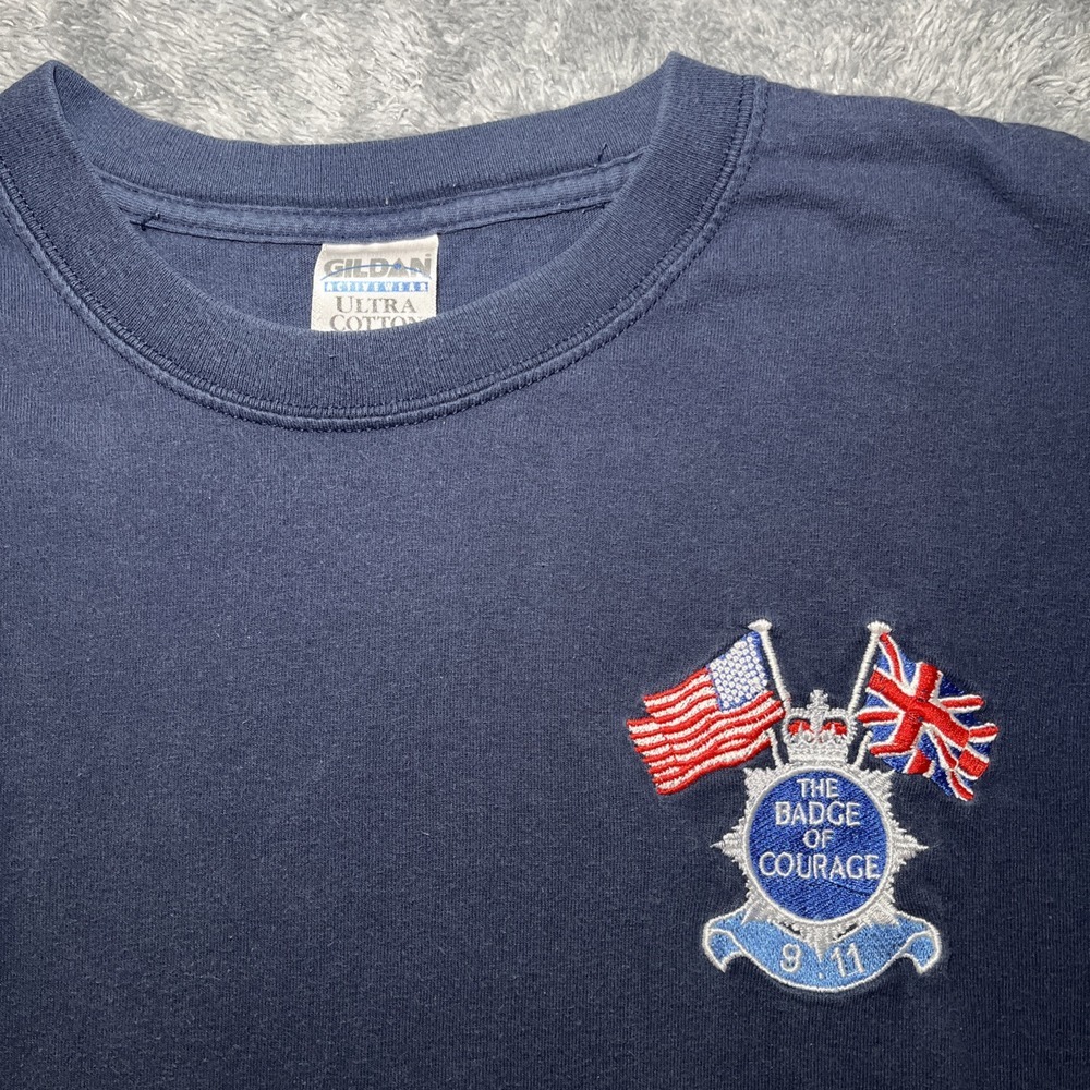 Men's Short Sleeve Navy Blue SZ L Shirt Embroidered The Badge Of Courage 911